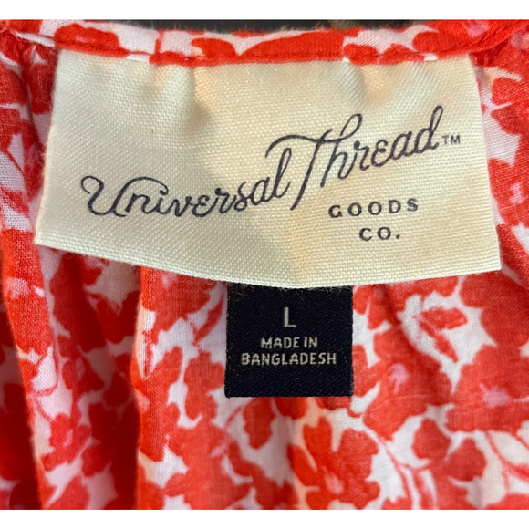 Women's Large Universal Thread Orange Floral Pattern Cotton Boho Popover Blouse - Picture 4 of 4